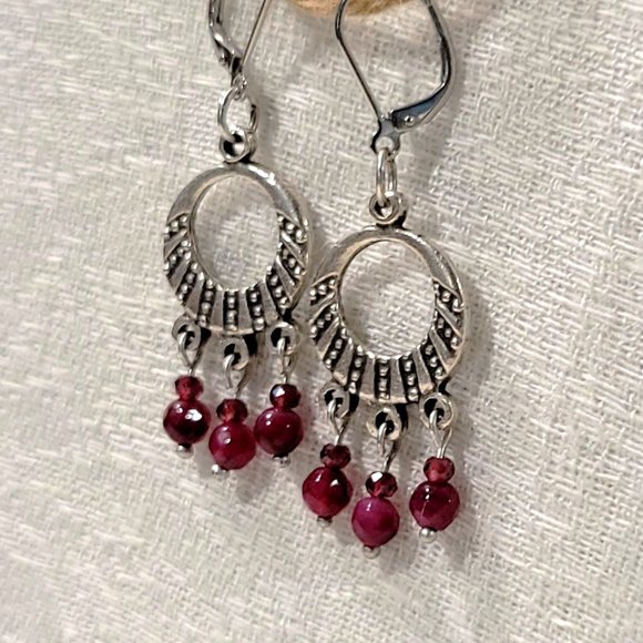 Ruby Zoisite and Rhodolite Chandelier Earrings - Picture 2 of 3